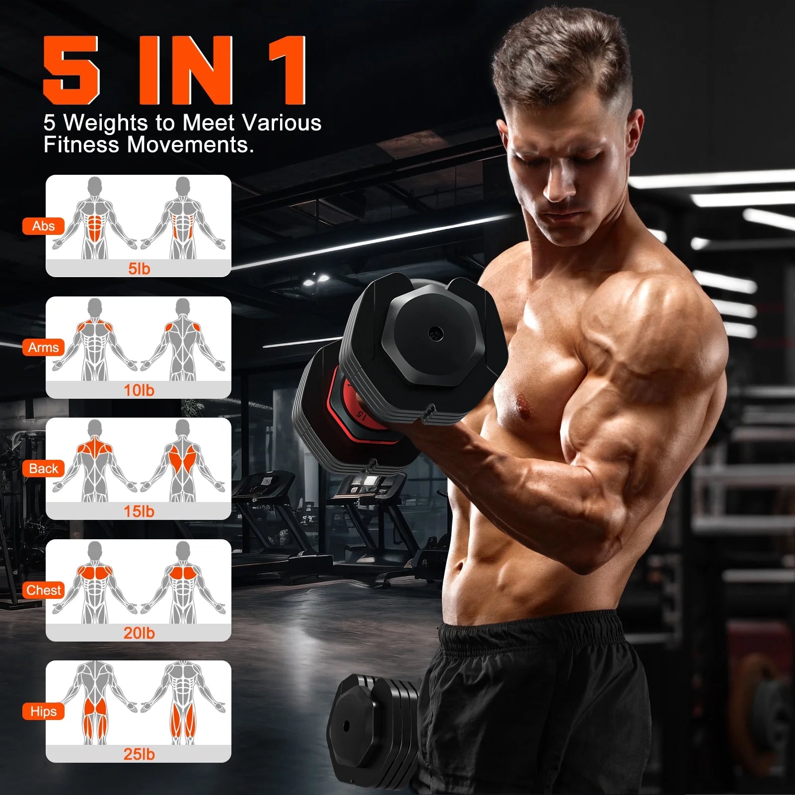 25Lb 5 in 1 Adjustable Dumbbell Free Weights Plates and Rack - Hand Weights for Women and Men - Adjust Weight for Home Gym Full Body Workout Fitness